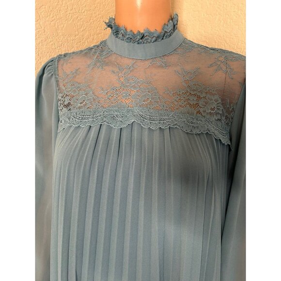 Long sleeve pleated maxi dress sea foam green lace neckline granny core SZ MD - Picture 6 of 8